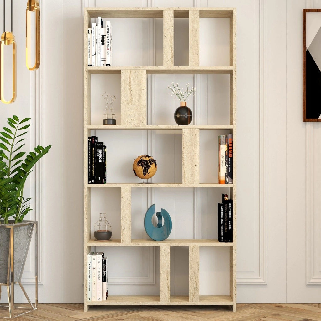 Biblioteca Tribogna, Libreria 4 Ripiani, 90x20x180h cm Beige Marmo