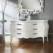 Comò bombato in legno Shabby chic con maniglie infinito bianco