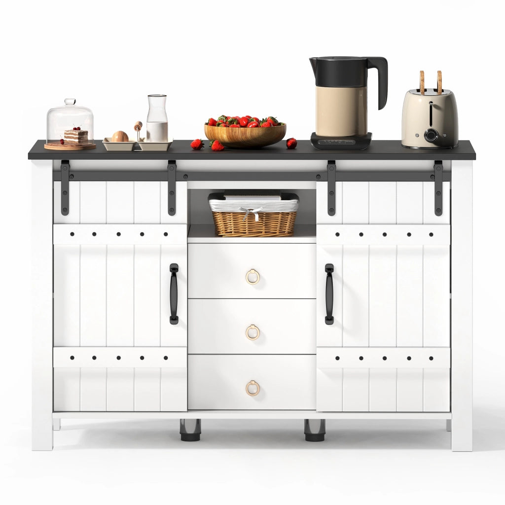 CREDENZA 120x40x80 cm in MDF bianco con 2 porte scorrevoli e 3 cassetti