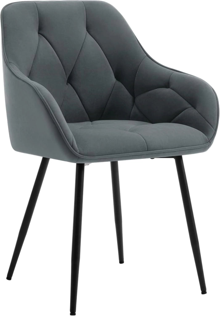 Sedia per Sala da Pranzo con Braccioli e Schienale, in Velluto, Poltrona da Salotto con Gambe in Metallo, Sedia ergonomica per Ufficio, Bar, Grigio Scuro, EZS02dgr-1