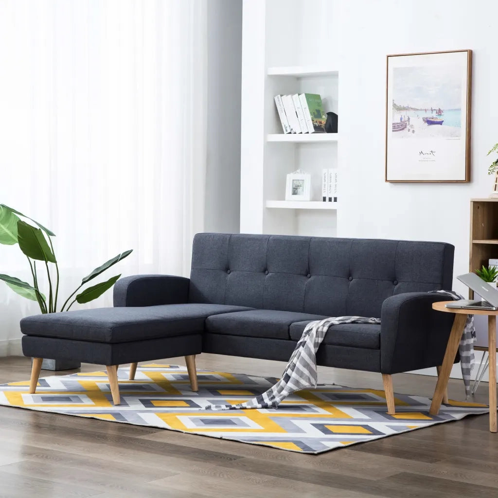 Divano a L Imbottito in Tessuto 186x136x79 cm Grigio Scuro cod mxl 19138