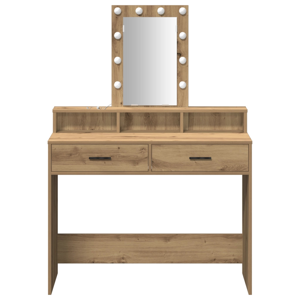 Tavolo da trucco con luci LED Rovere Artigianale 100x41x140 cm