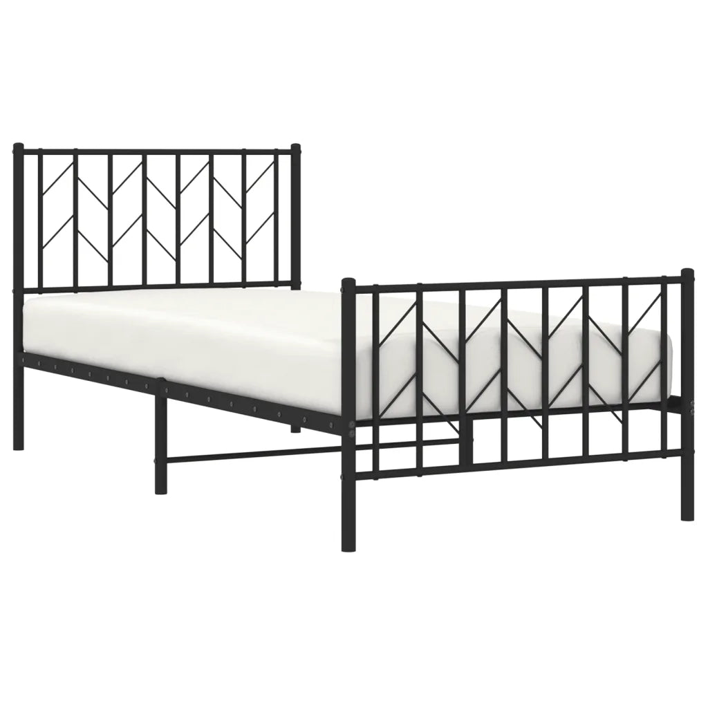 Letto singolo | Letto per adulti | Giroletto con Testiera e Pediera Metallo Nero 90x190 cm
