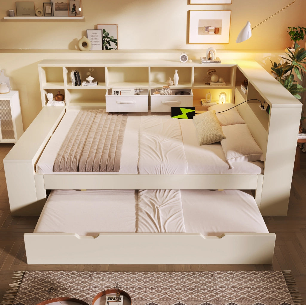 Letto 140x200 con letto estraibile, 8 vani e USB/Type-C