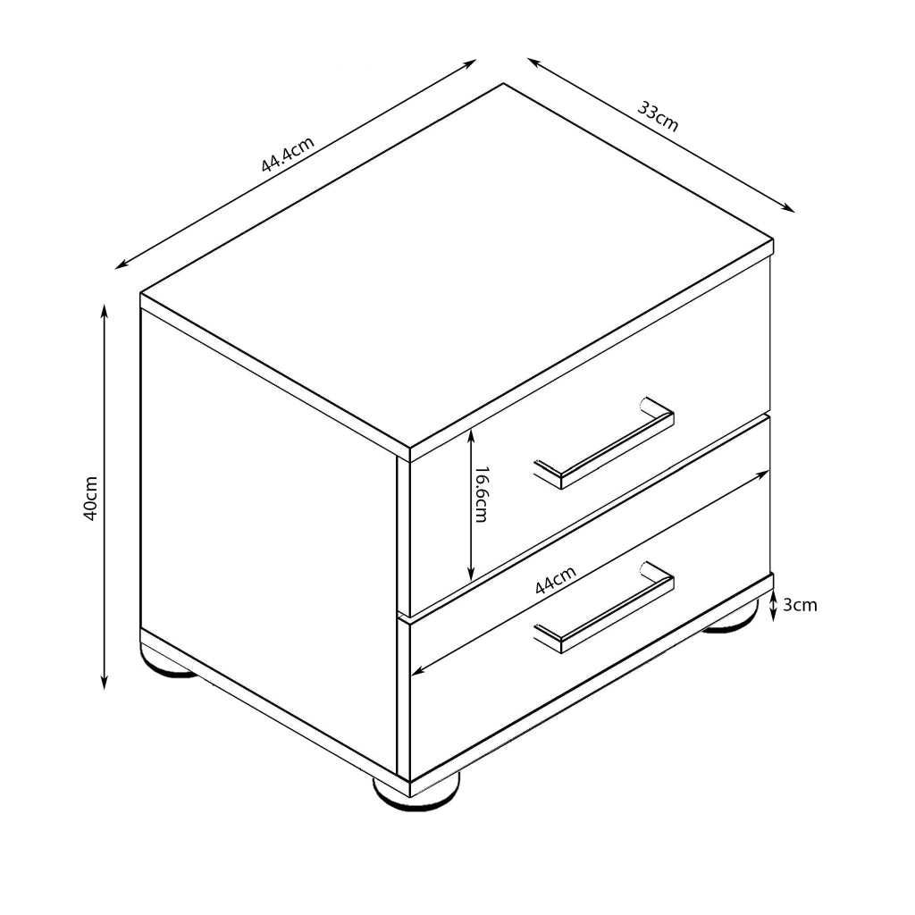 Comodino 2 cassetti Moderno in Legno Composito cm 44 4x33x40 - SPIKE