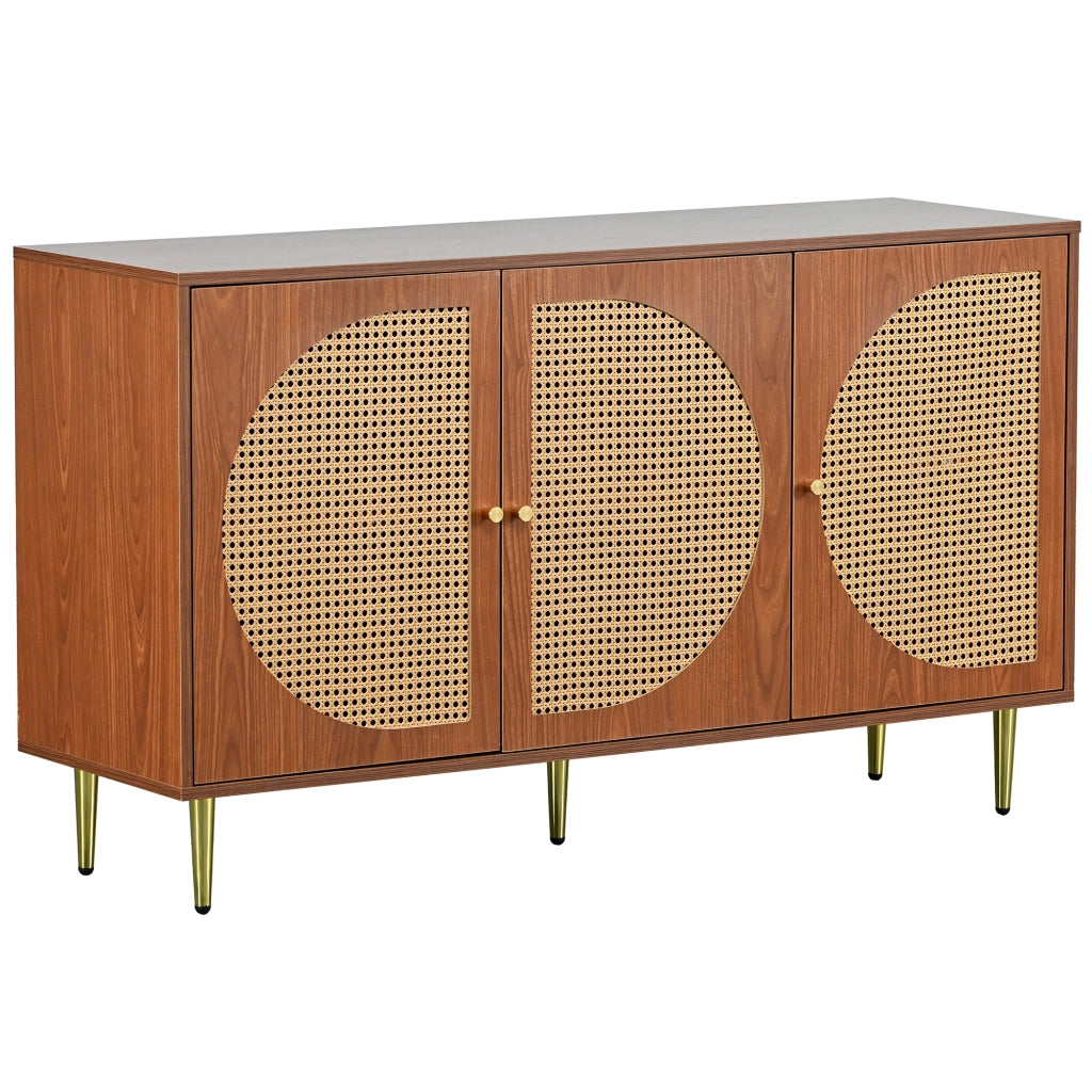 Credenza con 3 ante e ripiani regolabili - per soggiorno - in truciolare - 129.8×40×76 cm - noce