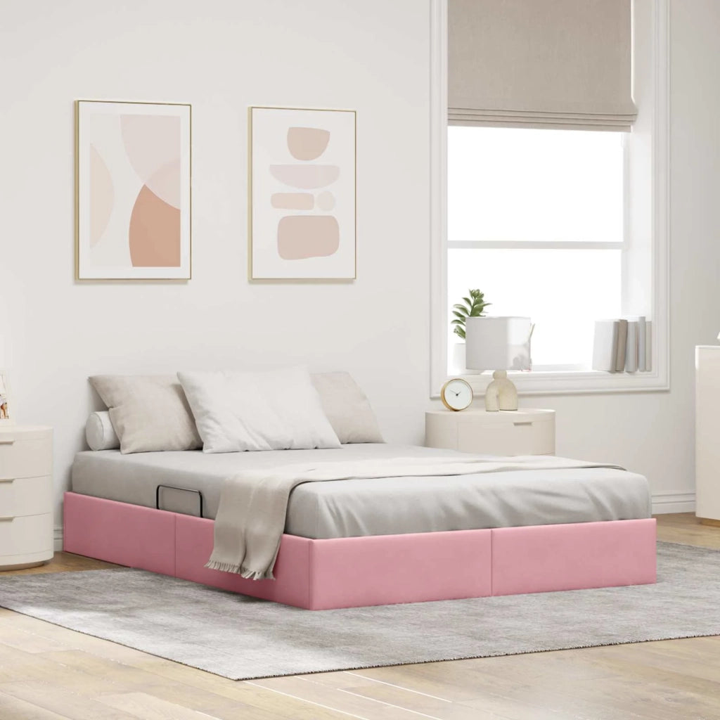 Letto ottomano con archiviazione Rosa 140 x 200 cm Velluto