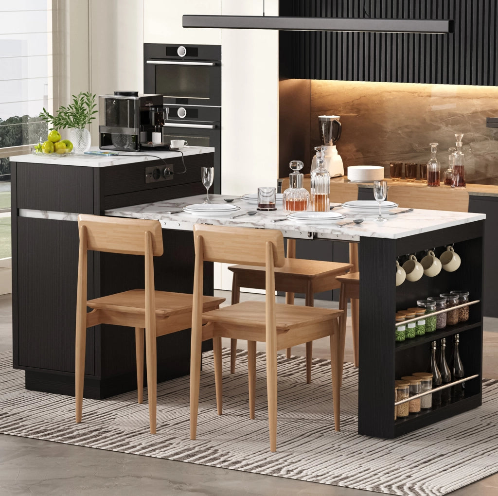 Tavolo da pranzo estensibile con LED e contenitore nero