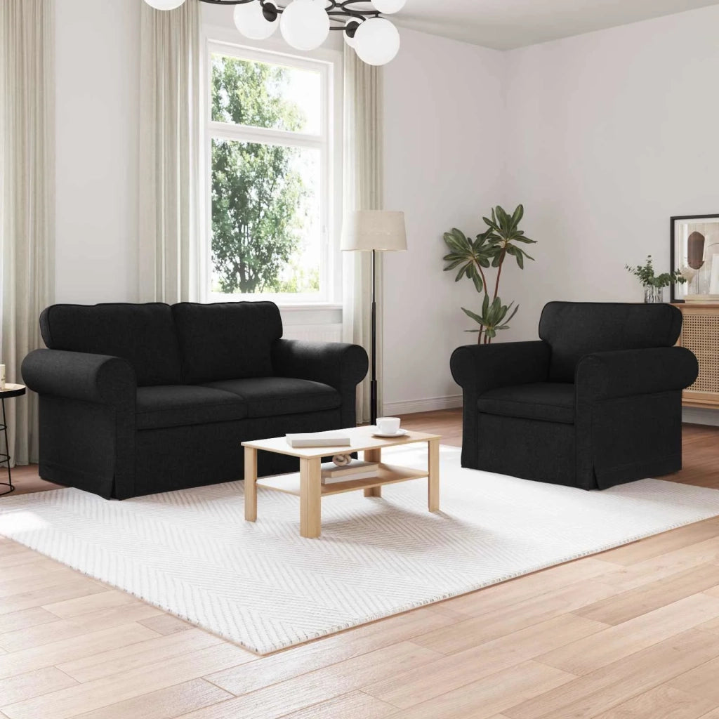 Divano 2 pcs Nero 155 x 82 x 80 cm Tessuto