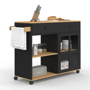 IDMarket - Credenza da cucina ACHILLE XXL con ripiano e armadio smaltato nero e legno L. 100 CM