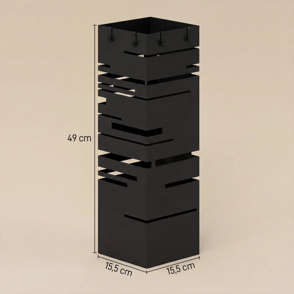 Portaombrelli con 4 Ganci e Bandeja di Gocciolamento ¨C Zephmum ¨C Nero 15.5x15.5x49 cm