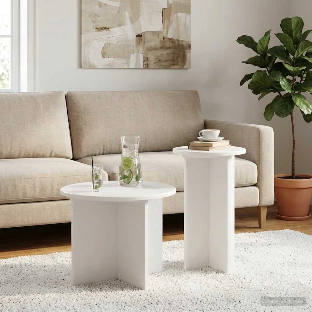 Set tavolini 2 pz Bianco Ø 45 x 35 cm Legno ingegnerizzato 8001028