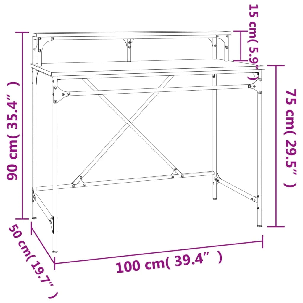 Scrivania da ufficio postazione di lavoro mobile per computer studio rovere affumicato 100 x 50 x 90 cm legno ingegnerizzato e ferro marrone 02_0023567