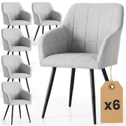 Set di 6 Sedie imbottite con cuciture quadrate LUXANO Grigio Chiaro gambe nere tessuto Lumos