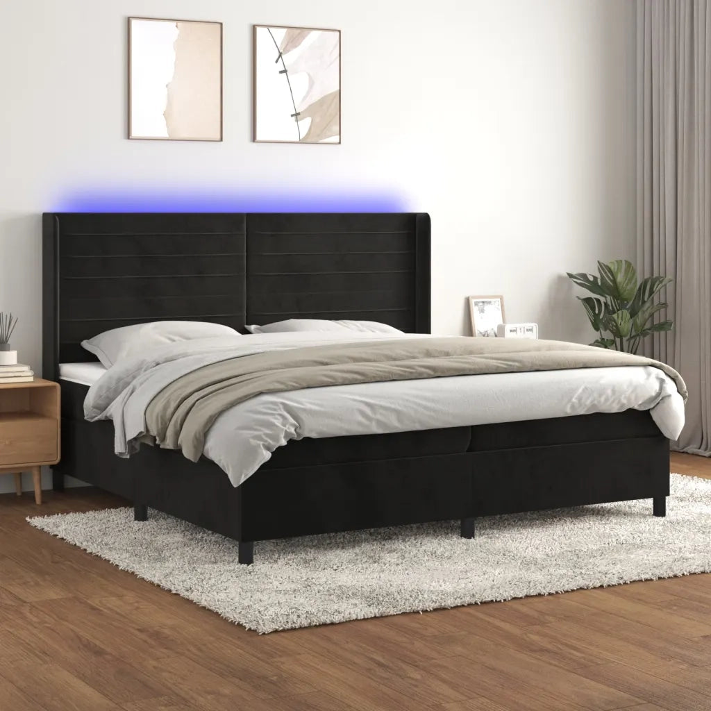 Letto a Molle con Materasso e LED Nero 200x200 cm in Velluto 3139645