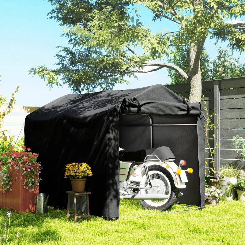 Tenda Garage 220x157x165 cm Nera con Telo PE Impermeabile UV, Telaio Zincato e Porta Avvolgibile