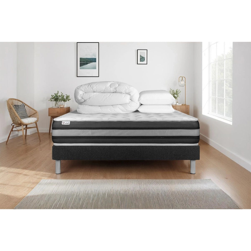 Pacchetto letto completo - Materasso 180x200cm + Box spring con doghe (kit) + 2 cuscini + Piumino - Vitalspring Zen