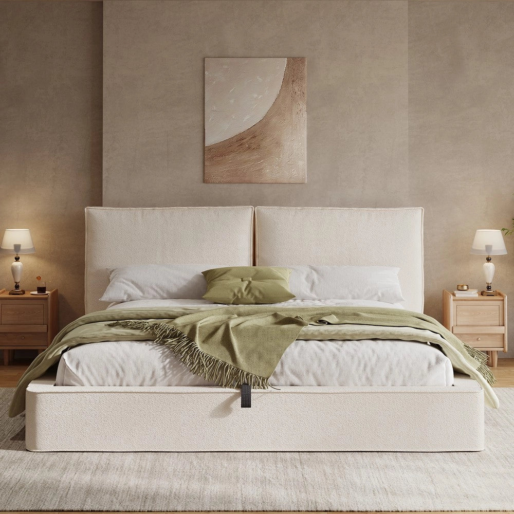 Letto Imbottito Matrimoniale Idraulico con Rete a Doghe e Testiera ¨C Xylo ¨C Beige 180x200