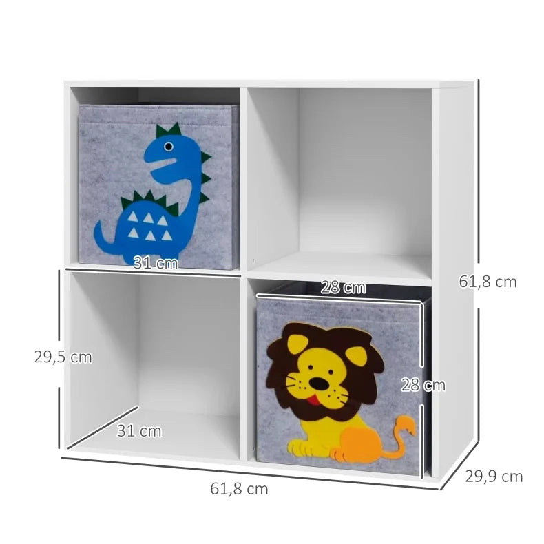 Libreria per bambini bianca in legno con 4 vani e 2 cassetti