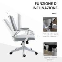 Sedia da Ufficio Ergonomica con Altezza Regolabile, Sedia Scrivania Imbottita Girevole 360° e Funzione Dondolo, in Tessuto effetto Lino Traspirante, per Studio, Grigio