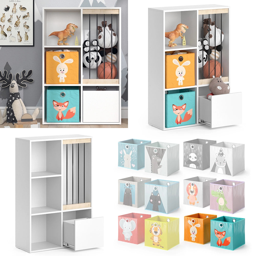 Vicco Libreria bambini Bianco 29.2 x 107.8 cm con 2 scatole pieghevoli opt.1