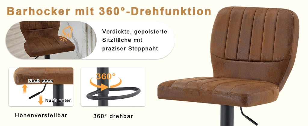 SGABELLO BAR regolabile 62-83 cm nero e marrone, girevole 360°