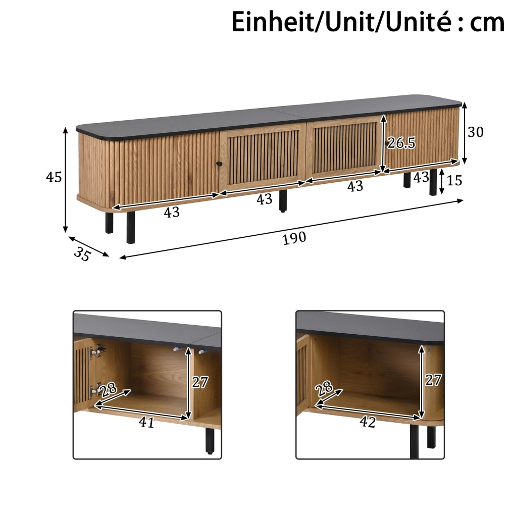 Mobile TV con 2 Ante Scorrevoli e 1 Anta a Griglia; Stile Moderno; 190??35??45 cm; in MDF e Pannello di Particelle; Rovere