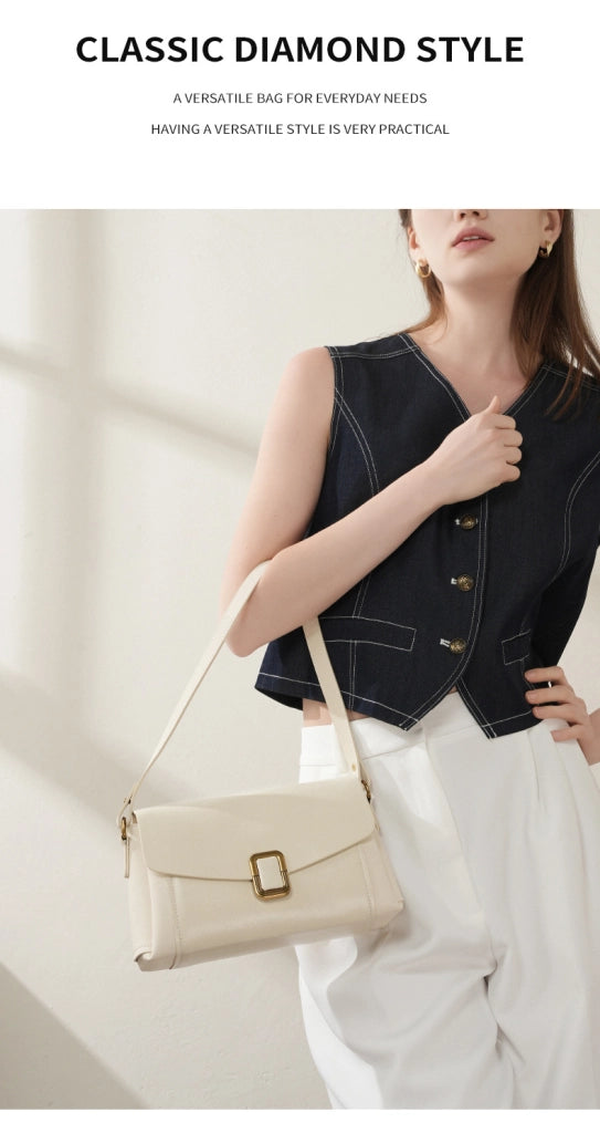 Borsa tote da donna in vera pelle, bianca