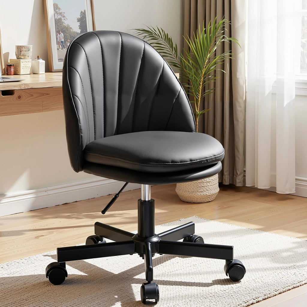 HomeOffice - Sedia per trucco, sedia da scrivania senza braccioli, sedia girevole con supporto per la schiena, comoda sedia da ufficio su ruote, regolabile in altezza, in ecopelle, colore