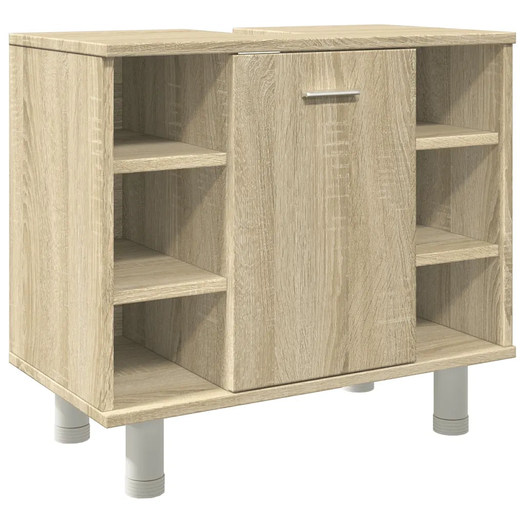 Mobiletto da bagno salvaspazio di design 60 x 32 x 53 cm realizzato in legno composito di rovere Sonoma 02_0050775