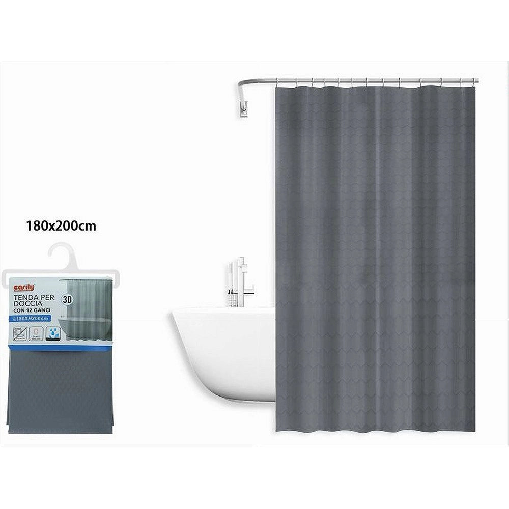 Trade Shop - Tenda Doccia Vasca Bagno Effetto 3d A Nido D'ape Grigio 180x200cm 12 Ganci 87605 -