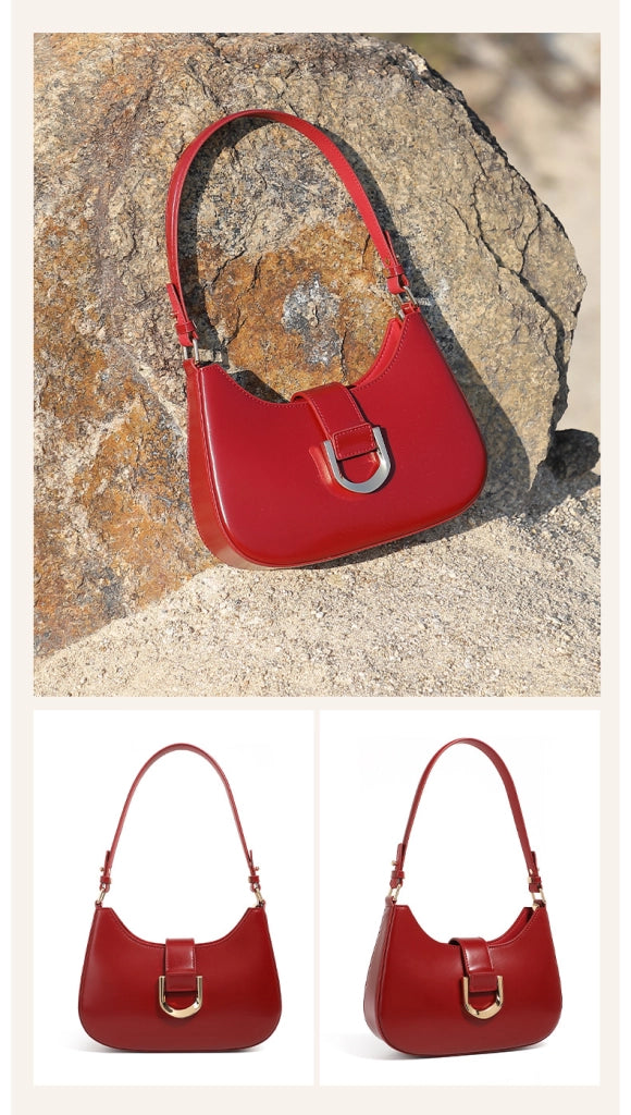 Borsa a tracolla da donna in vera pelle, colore rosso