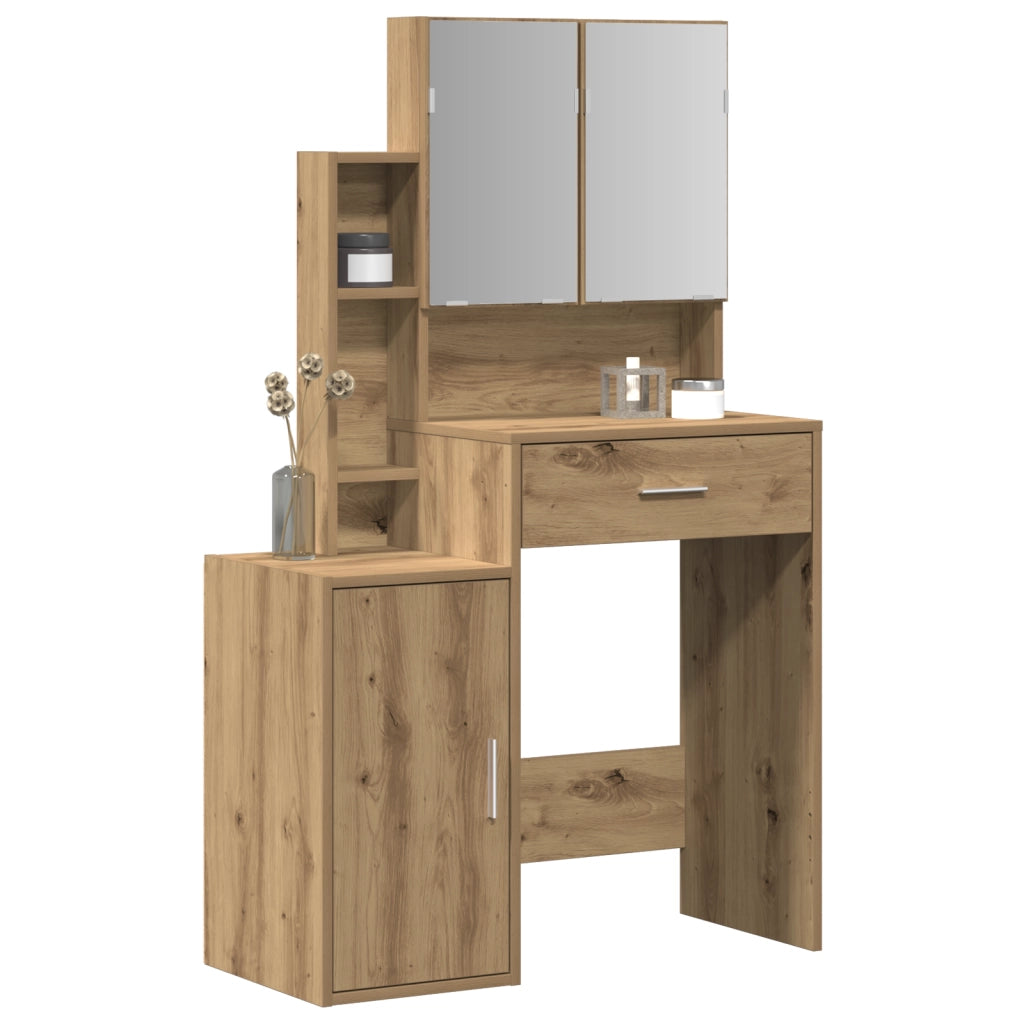 Toeletta con Specchio e LED in Legno Ingegnerizzato Rovere Artigianale