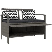 Panchina da Giardino da 2 Posti, Panca Portatrucchi 160L in Rattan PE con 2 Cuscini, 112 x 62 x 82 cm, Grigio