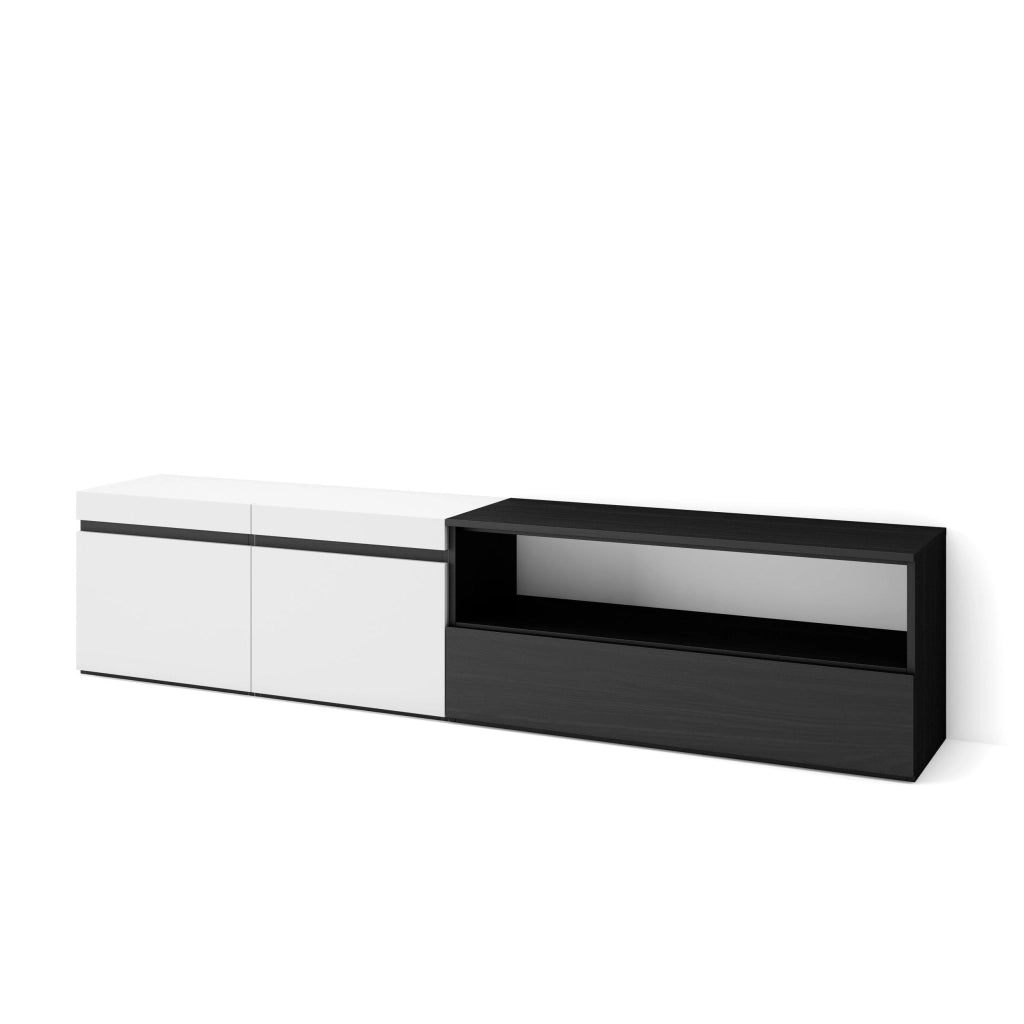 Mobile TV, 200x35x45cm, soggiorno, Per TV fino a 80", Mobile Soggiorno, Bianco e nero RF2172