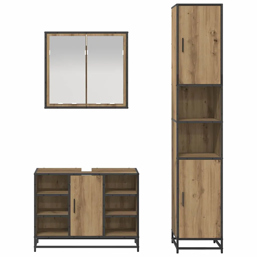 Set di mobili per il bagno con porta 3 pcs Rovere artigianale 3402546