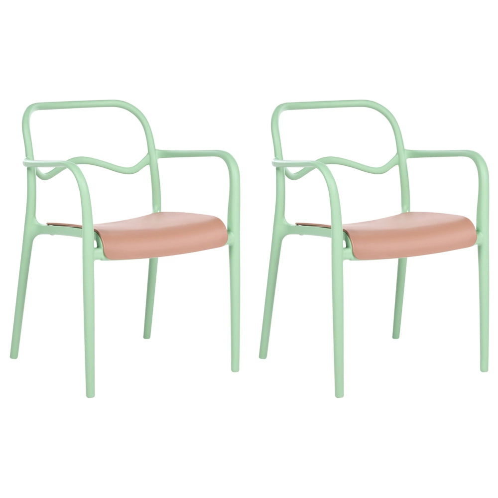 Set di 2 sedie da giardino impilabili in plastica verde e marrone stile retrò per tutte le stagioni