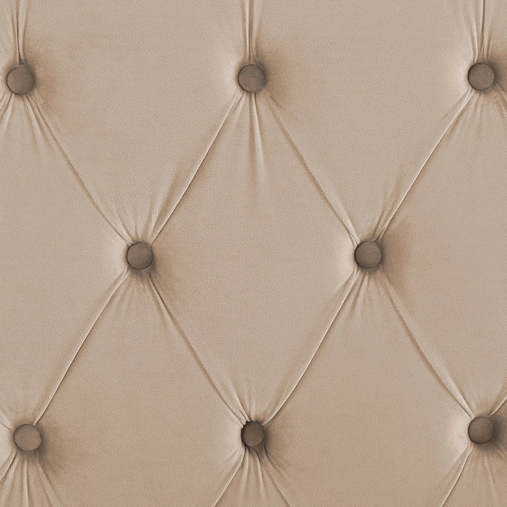Letto a doghe Velluto beige imbottito Poggiatesta trapuntato borchie 180 x 200 cm Glam Design