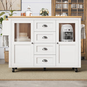 Isola da cucina 137.9x73x92.5 cm con piano pieghevole e ruote in MDF e metallo bianco