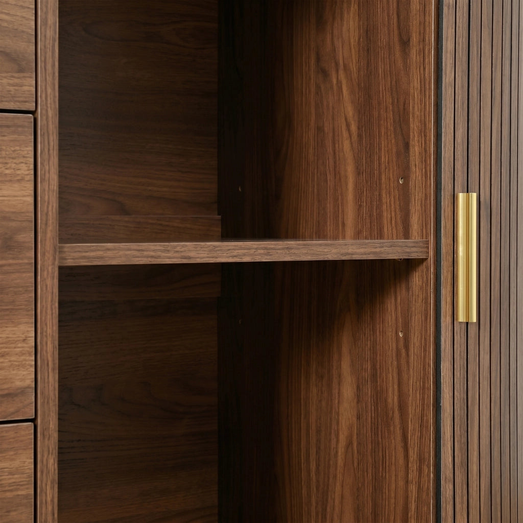 Credenza da sala da pranzo, mobile da ingresso, 3 cassetti, ante scorrevoli, piedini in metallo, color noce