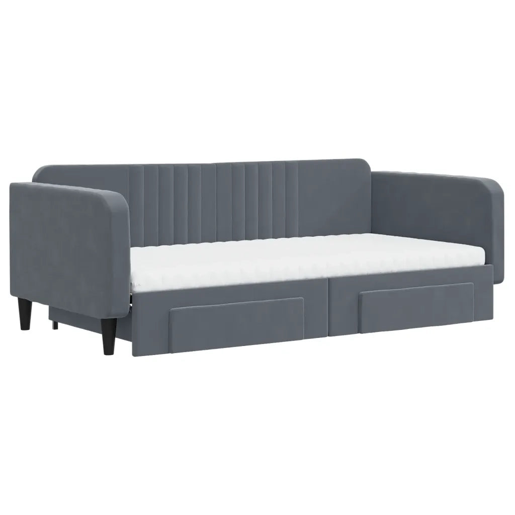 Divano Letto Estraibile Cassetti Grigio Scuro 100x200cm Velluto 3197143
