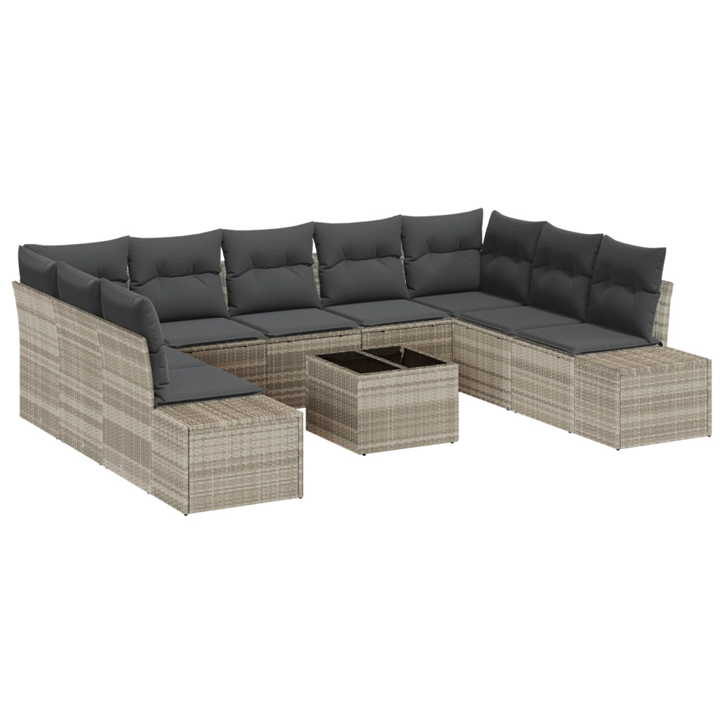 Set di divani da giardino in 10 pezzi con cuscini grigio polyrattan