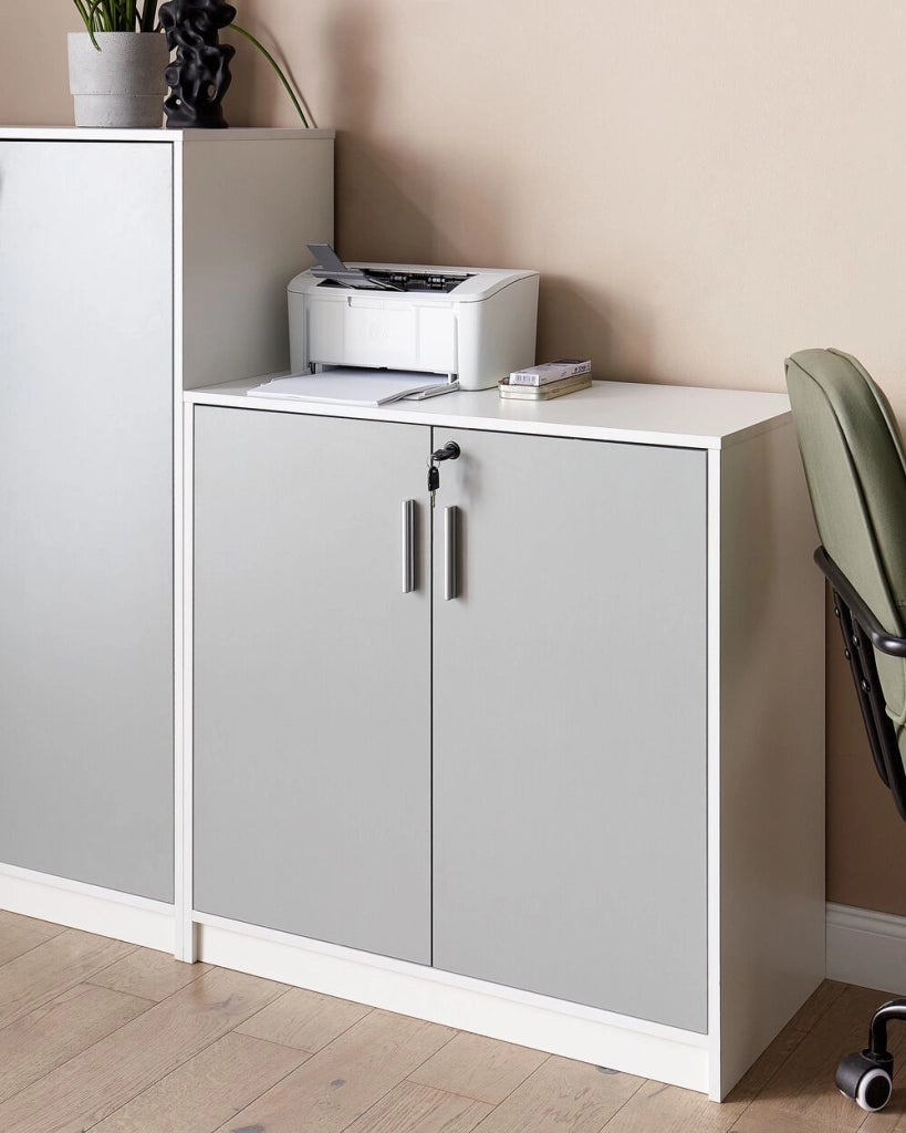 Armadietto moderno con 2 ante per l'ufficio, armadietto con 2 ripiani grigio chiaro bianco ufficio di casa stile moderno