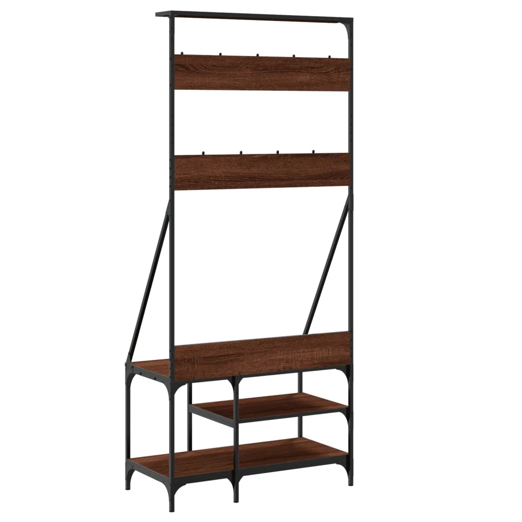Appendiabiti con Porta Scarpe-Scarpiera con Appendiabiti Rovere Marrone 80x40x184 cm
