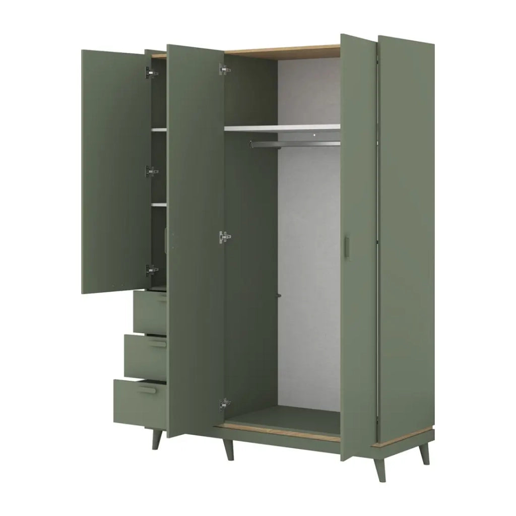 Armadio NOKI – 3 porte verde e legno – Stile scandinavo