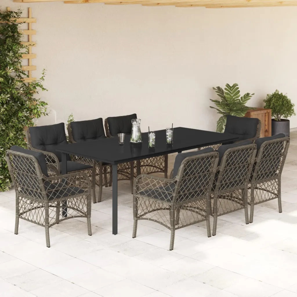 Set da Pranzo da Giardino 9 pz con Cuscini in Polyrattan Grigio 3212137