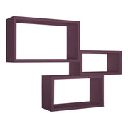 Set di 3 Mensole da Muro, Libreria Sospesa, Libreria Parete, Viola Melanzana, 45x27 p15,5 cm, 40x22 p15,5 cm e 35x17 p15,5 cm - Trittico