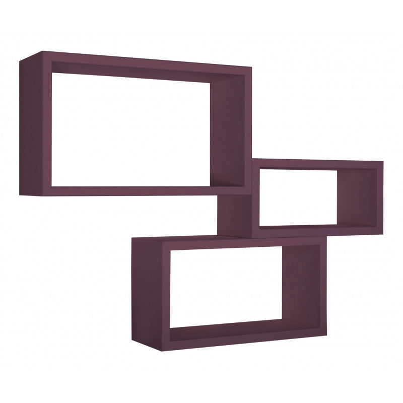 Set di 3 Mensole da Muro, Libreria Sospesa, Libreria Parete, Viola Melanzana, 45x27 p15,5 cm, 40x22 p15,5 cm e 35x17 p15,5 cm - Trittico