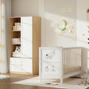 Set cameretta con lettino a sbarre e armadio scorrevole, legno massello e MDF, Natural/White