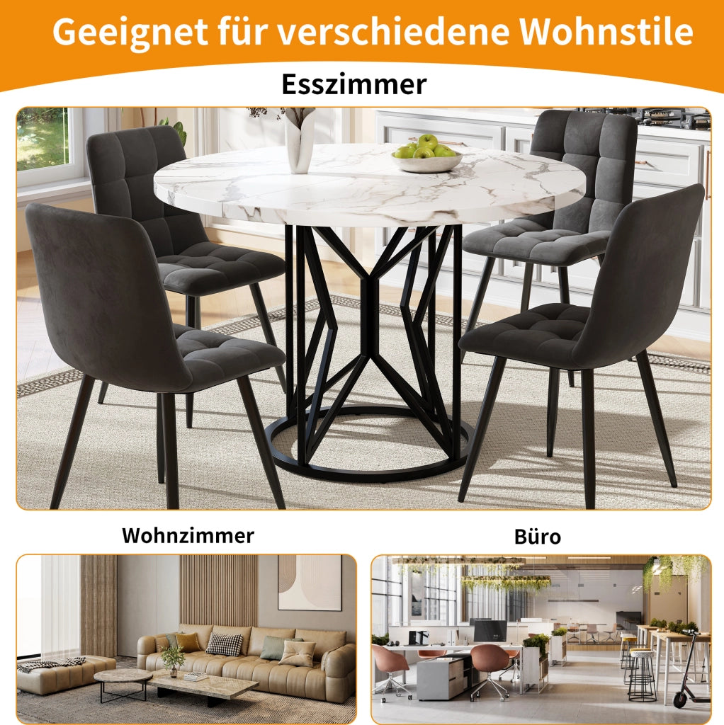 Set da pranzo 5 pezzi con tavolo 100x100 cm e 4 sedie in velluto nero